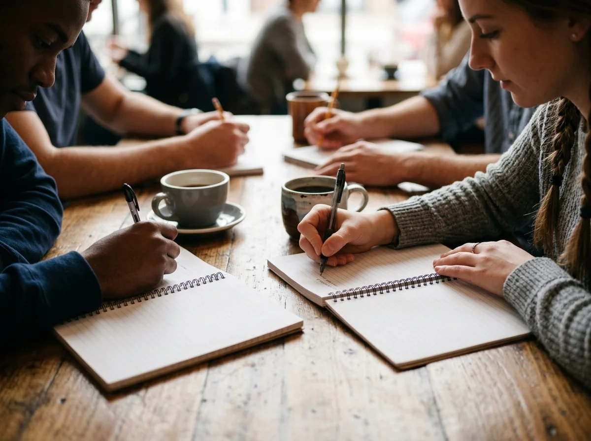 Students taking notes in a writing class