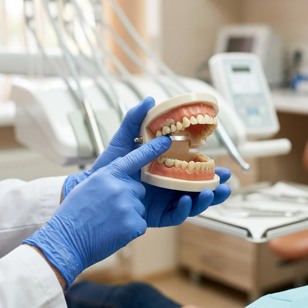 Bác sĩ tư vấn bằng mô hình hàm răng