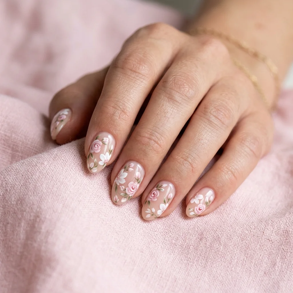 Mẫu móng vẽ hoa nhí màu pastel