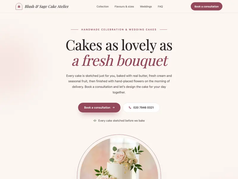 Screenshot of the Atelier Cakes template