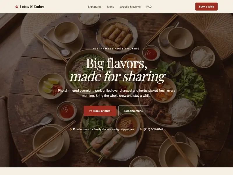 Screenshot of the Saigon Kitchen template