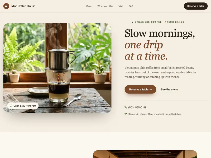 Screenshot of the Timber Café template