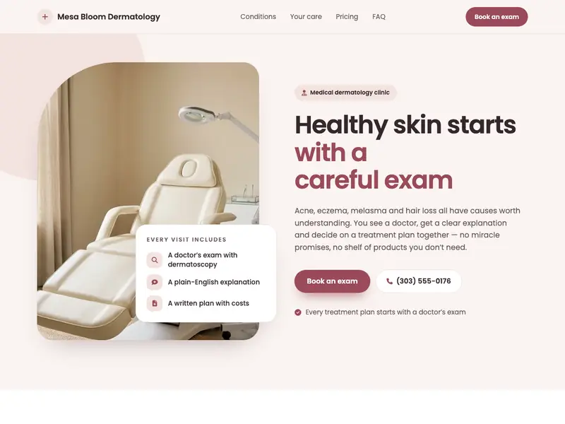 Screenshot of the Clear Skin Clinic template