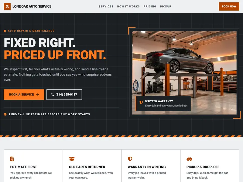 Screenshot of the Torque Auto Service template