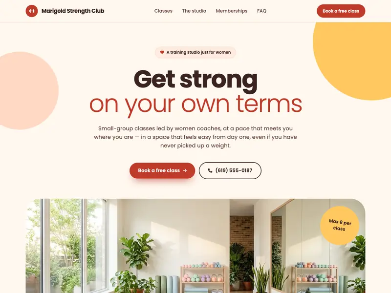 Screenshot of the Strong Her Studio template