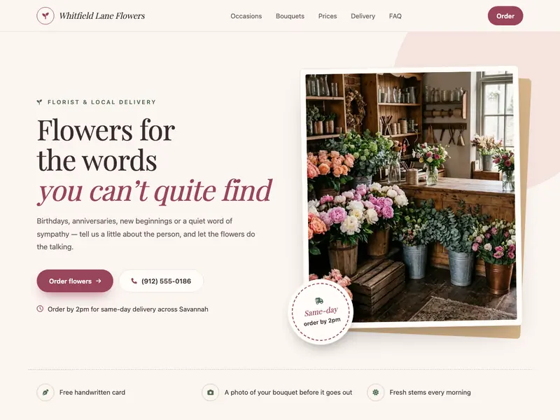 Screenshot of the Petal Post Florist template