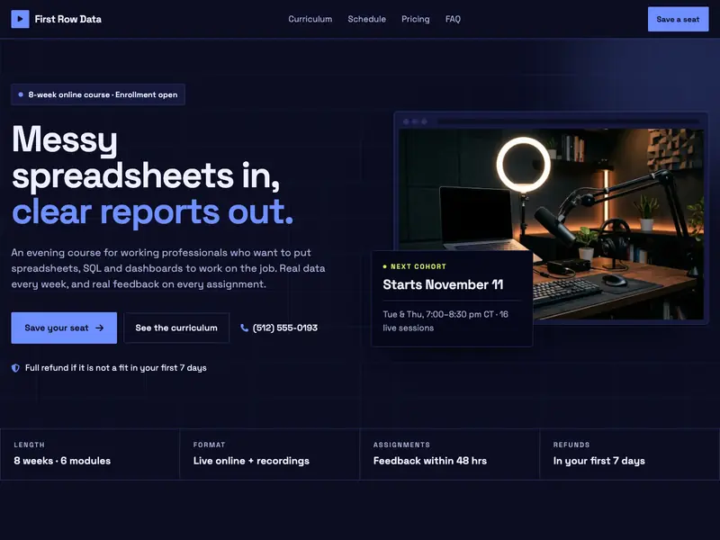 Screenshot of the Course Launch template