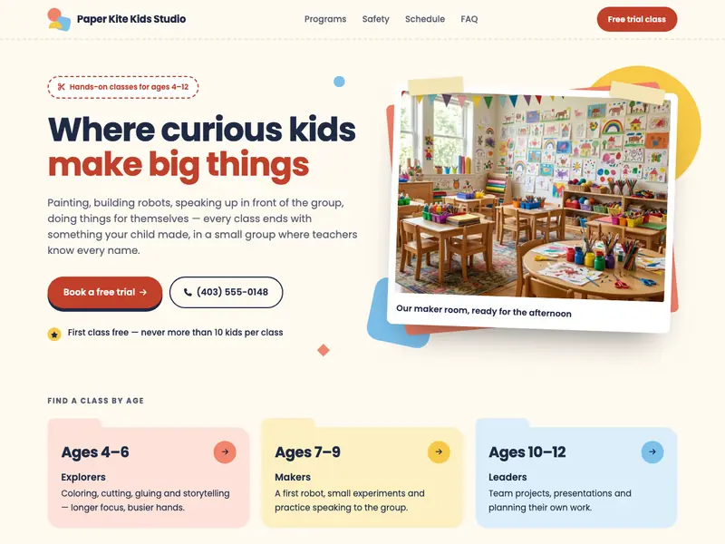 Screenshot of the Little Makers Academy template