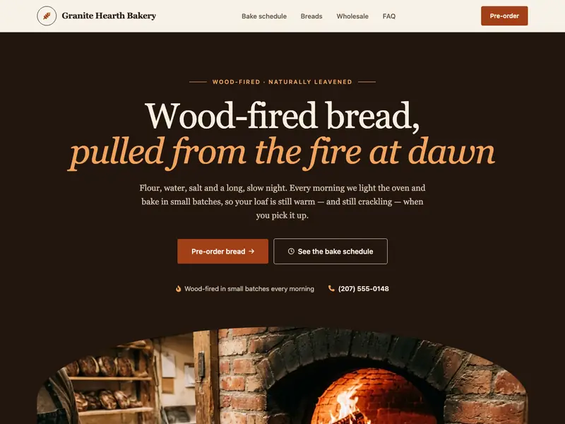 Screenshot of the Hearth Bread Co. template