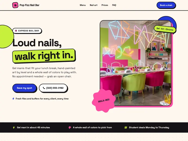 Screenshot of the Pop Nail Bar template