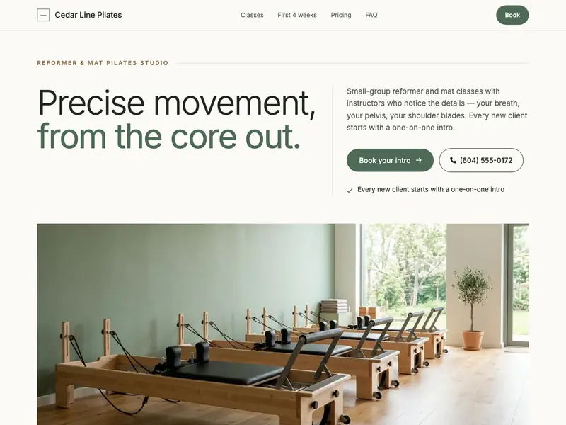 Screenshot of the Core & Flow Pilates template