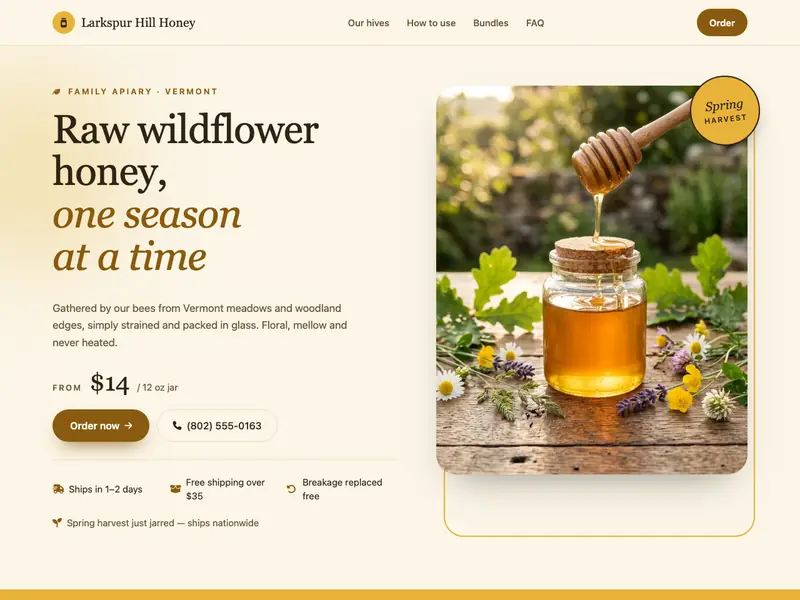 Screenshot of the Wild Honey Shop template
