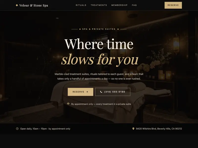 Screenshot of the Gilded Spa template