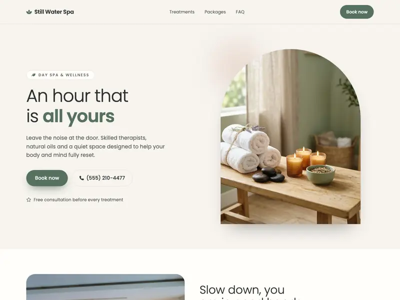 Screenshot of the Serene Spa template