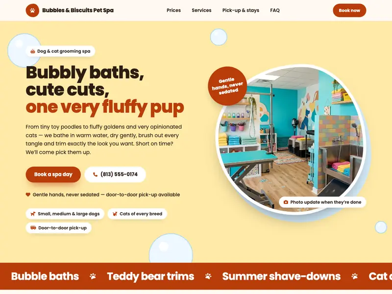 Screenshot of the Fluffy Pet Spa template