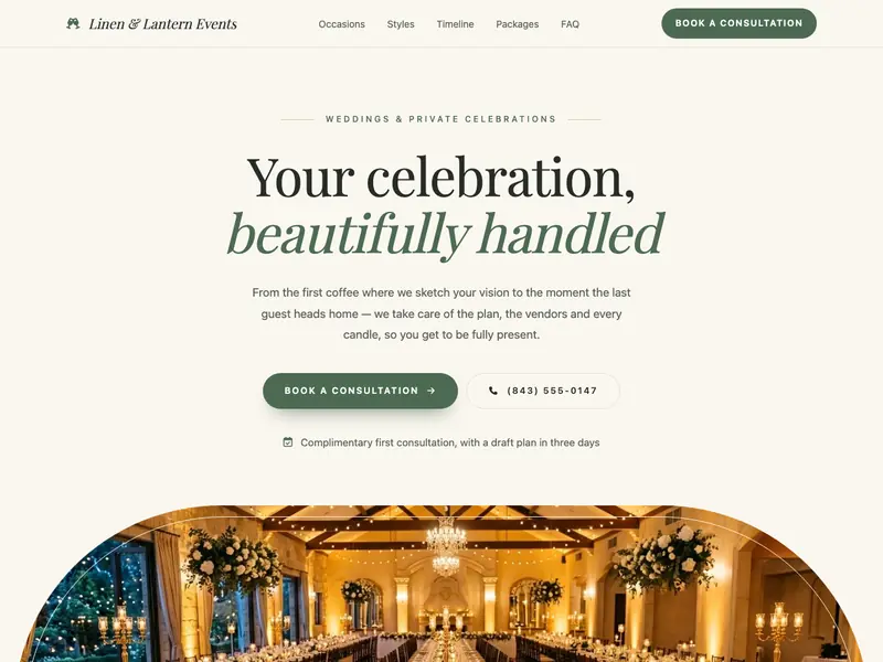 Screenshot of the Golden Hour Celebrations template