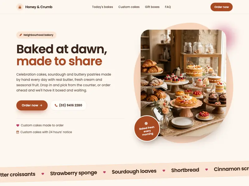 Screenshot of the Sweet Crumb Bakery template