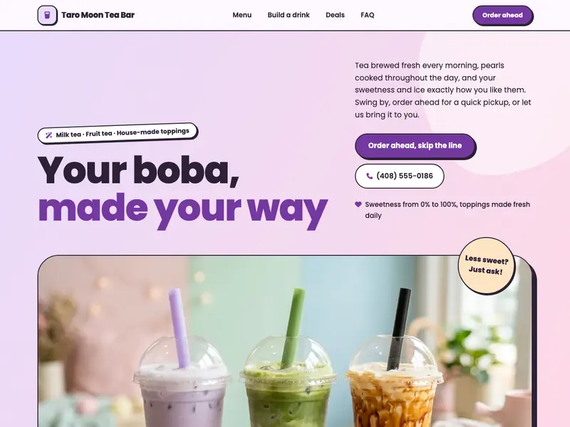 Screenshot of the Boba Bar template